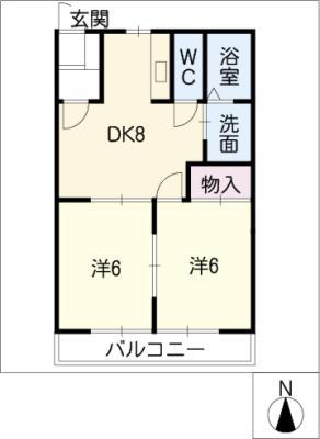ビバリーイチカワ C棟(2DK/1階)の間取り写真