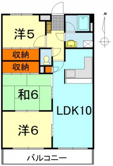 セントラルハイツ南側(3LDK/2階)の間取り写真