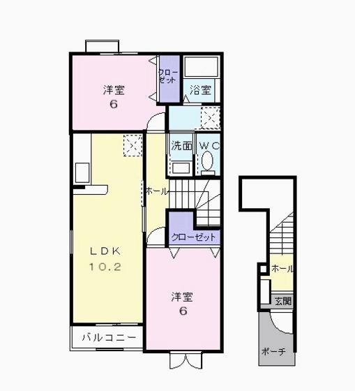 アンソレイエ ヴィラ II(2LDK/2階)の間取り写真