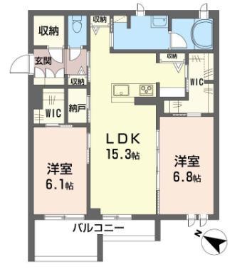 シャーメゾンアリスト(2LDK/2階)の間取り写真