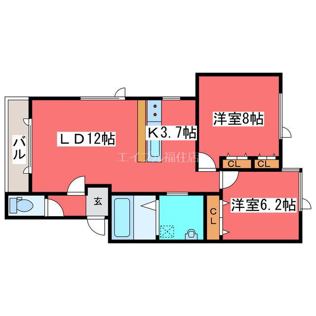エターナルライトB(2LDK/1階)の間取り写真