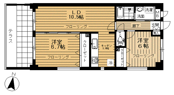 ビバース菱谷(2LDK/1階)の間取り写真