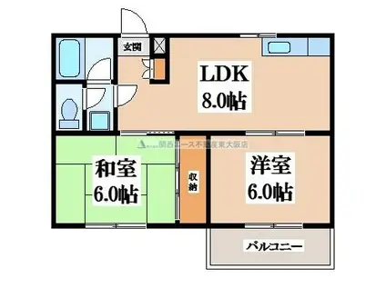 シャトーコスミ(2LDK/2階)の間取り写真