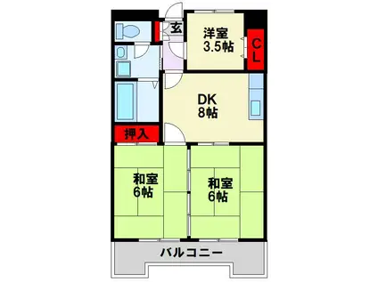 クレベール皇后崎(3DK/8階)の間取り写真