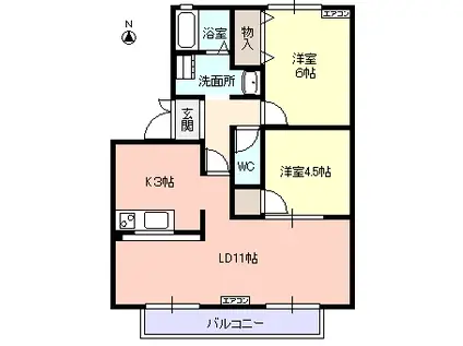 フローラルヒルズ ルテア(2LDK/2階)の間取り写真