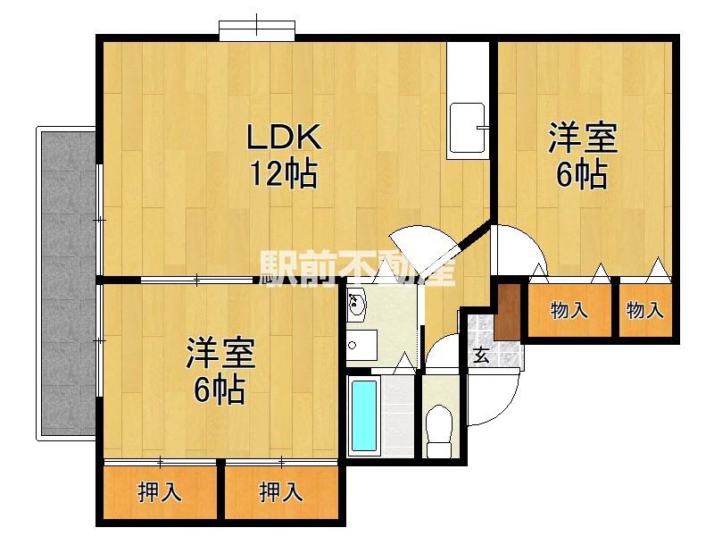 フリーデン安居野G棟(2LDK/2階)の間取り写真