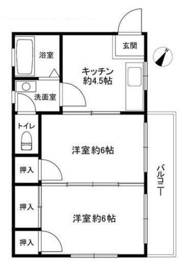 ハイツ朝(2DK/2階)の間取り写真