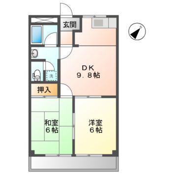 メゾンノーブル(2DK/2階)の間取り写真