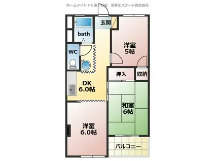 泉ヶ丘コーポラスB棟2(3DK/2階)の間取り写真