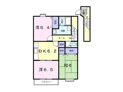 ヒルサイドハウスA(3DK/2階)の間取り写真