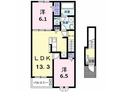 ライラック B(2LDK/2階)の間取り写真