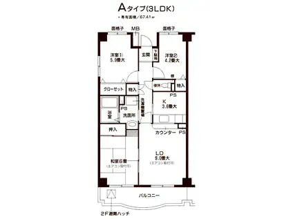クライン デァ・ベルク II(3LDK/2階)の間取り写真
