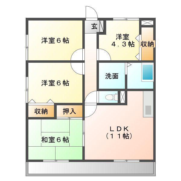 ハイツハラダ(4LDK/3階)の間取り写真