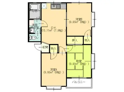 アネックス21花水木 弐番館(3DK/2階)の間取り写真