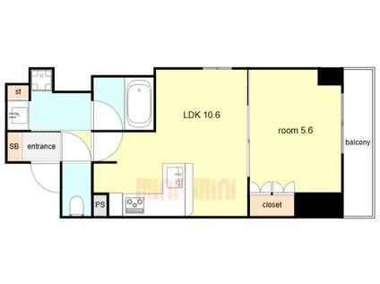 リーガル神戸三宮II(1LDK/15階)の間取り写真