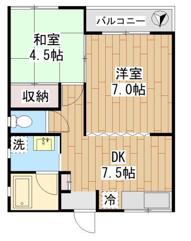 ハイツグリーン&ブルー(2DK/2階)の間取り写真
