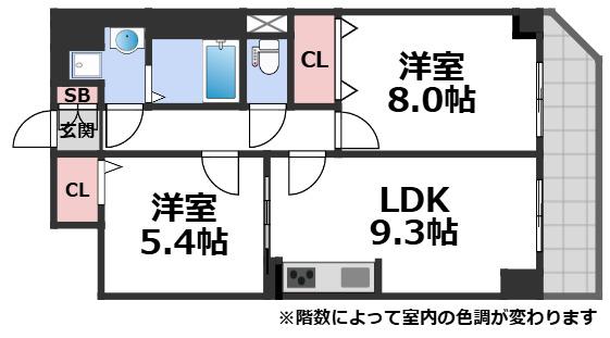 リアライズ今里南(2LDK/2階)の間取り写真