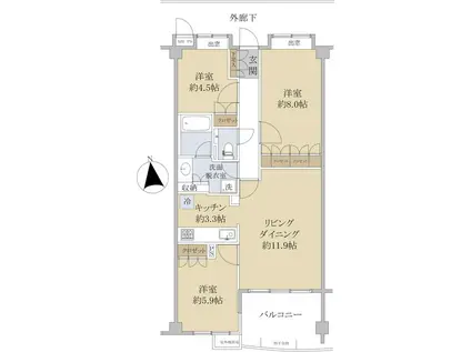 エクレールガーデン富士見ヶ丘(3LDK/2階)の間取り写真