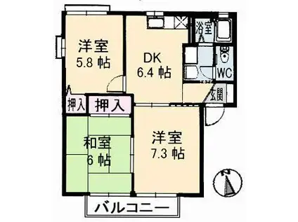 ディアス高島B棟(3DK/2階)の間取り写真