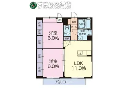 シャルマンソレイユA(2LDK/2階)の間取り写真