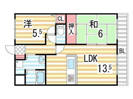 ベルヴェデール大東(2LDK/4階)の間取り写真