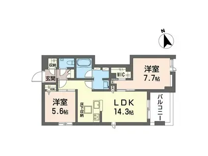 オーツー(2LDK/1階)の間取り写真