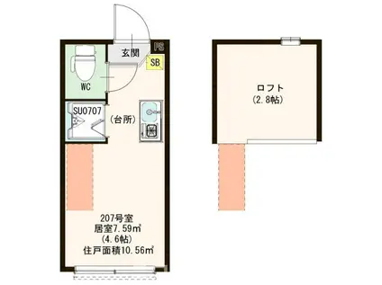 ハーモニーテラス南砂町(ワンルーム/2階)の間取り写真