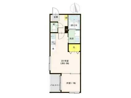 ハーモニーテラス大和町一丁目A(1LDK/2階)の間取り写真