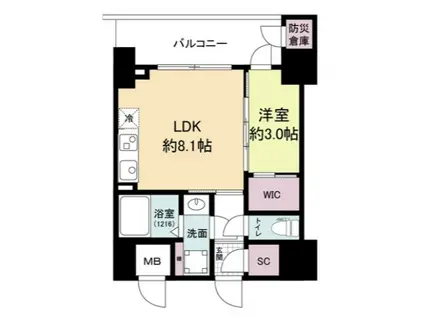 セレニテフラン難波(1LDK/14階)の間取り写真