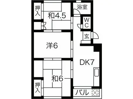 BLUE ROSE咲旧酒向第一ビル(3DK/4階)の間取り写真