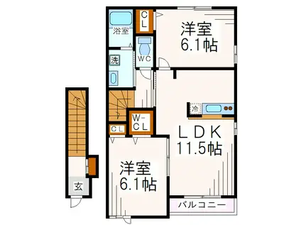 アンソレイユ(2LDK/2階)の間取り写真