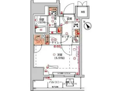 ハーモニーレジデンス川崎(1K/9階)の間取り写真