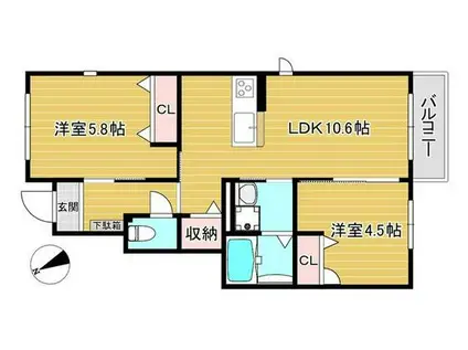 A IGUEMARINE(2LDK/1階)の間取り写真