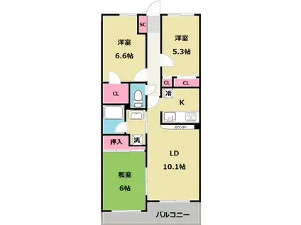 クレセール・トップ(3LDK/4階)の間取り写真