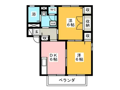 グリーンウッド(2K/1階)の間取り写真