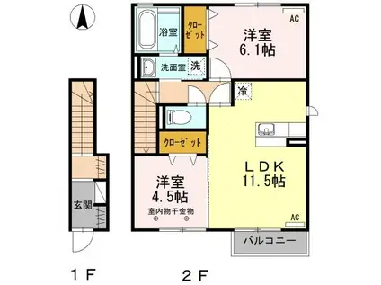 PRIMO I(2LDK/2階)の間取り写真