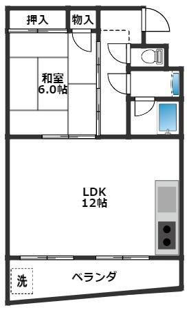 魚住コーポ B(1LDK/3階)の間取り写真