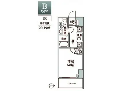 レジディア中延II(1K/2階)の間取り写真