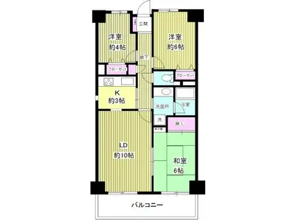 クレストヒル中野木(3LDK/3階)の間取り写真