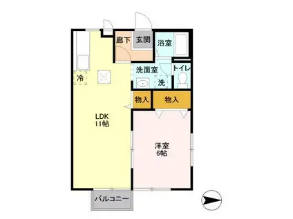 グリーンヒルズ G棟(1LDK/1階)の間取り写真