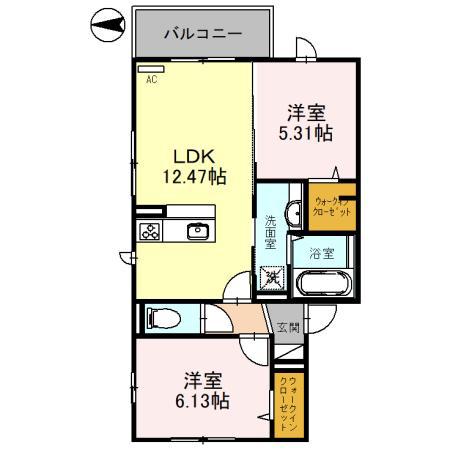 D-ROOM若園(2LDK/2階)の間取り写真