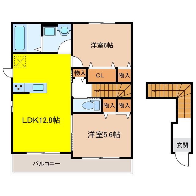 クレーシェル(2LDK/2階)の間取り写真