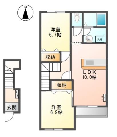 クレッセント(2LDK/2階)の間取り写真