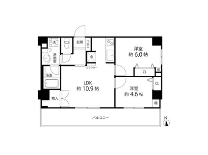 デュオステージ白金高輪(2LDK/9階)の間取り写真