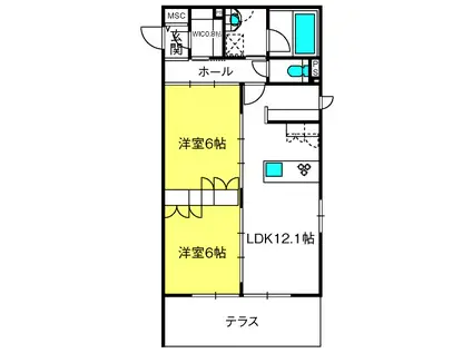 シャガール(2LDK/1階)の間取り写真