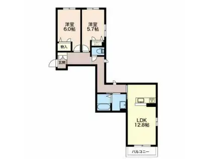 コンフォルト西公文名(2LDK/1階)の間取り写真