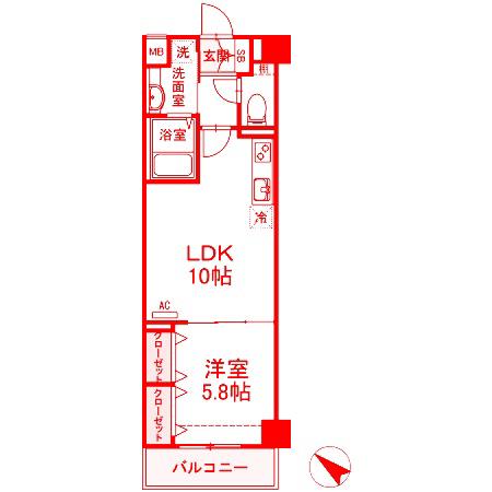 PLUMERIA(1LDK/2階)の間取り写真