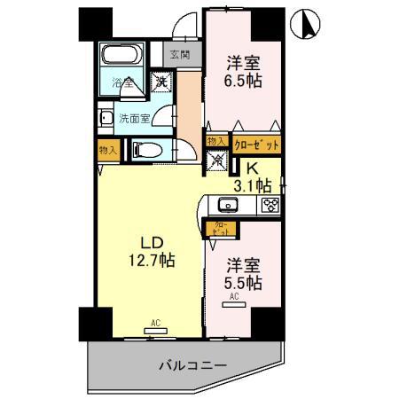 グランドポー(2LDK/2階)の間取り写真