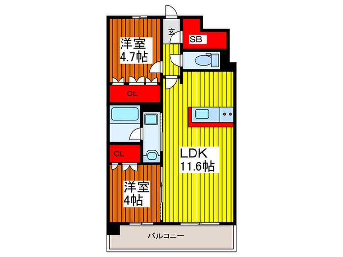 RJRプレシア川口(2LDK/2階)の間取り写真