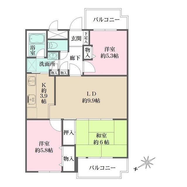 藤和シティコープ東寺尾(3LDK/2階)の間取り写真